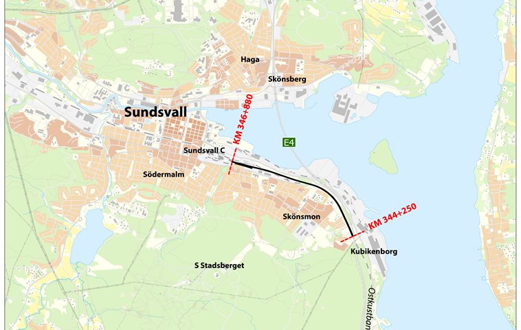 Kubikenborg Sundsvall - översiktskarta källa Trafikverket